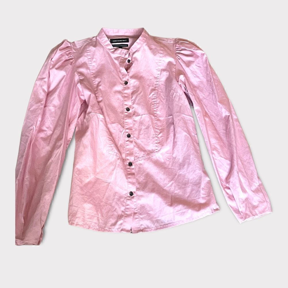 Something Navy | EUC Puff Sleeve Button Down Shirt XXS Pink
